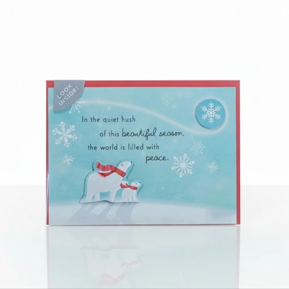 Holiday Mini Greeting Card Paper Wonder Family Polar Bear Snow Christmas Hallmar